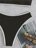 Contrast Binding Bandeau Bikinis 2026 Women Sexy Swimsuit Solid Padded Swimwear Female Bathing Suit Swimming Summer Beachwear