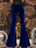 new European and American high-waisted slim shiny silver drape gold velvet bell-bottom casual pants
