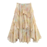 Women's Printed Layered Skirt Pastel Watercolor Print Tiered Ruffled Skirt Elastic Waist Chiffon Summer Skirt For Women 65EU