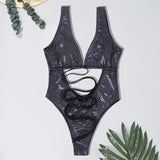 DEKA Women's Mesh Patchwork One Pieces Swimwear Sexy New Hollow Out High Cut Bandage Swimsuit Monokini Push Up Bikini