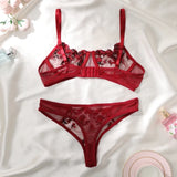Purple Embroidery Sexy Lingerie Set Hot Semi-Sheer Temptation Bra And Panties Sets Fancy Erotic Sleepwear Beautiful Underwear