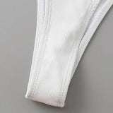 Sexy Ribbed Metal Rings High Cut Bikini Female Swimsuit Women Swimwear Two-pieces Bikini Set Micro Thong Bathing Suit Swim Lady