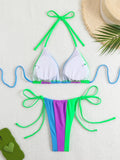 2026 Halter Triangle Bikinis Printed Swimsuit Women Sexy String Swimwear Female Bathers Swimming Bathing Swimming Swim Suit