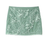 Women's Fashionable Lapel Embroidered Backless Shorts Set J25E