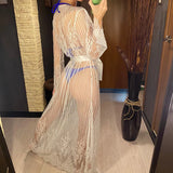 S - XL Sexy Sheer Crochet Lace Tunic Beach Cover Up Beach Cover-ups Long Beach Dress Beach Wear Beachwear Female Women V1318
