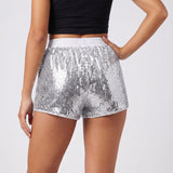 Fashion Women Summer Sequin Shorts Elastic Waist Wide Leg Loose Mini Short Pants Daily Casual Going Out