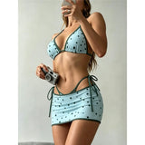 With Skirt Polka Dot Halter Bikini Female Swimsuit Women Swimwear Three-Pieces Bikini Set Strappy Bather Bathing Suit Swim V8380