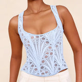 Lace Double Layer Fitted Corset Casaul Style Waist Trainer Mesh Solid Color Hollow Out Backless Suspenders Sleeveless Top CSSX