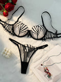 2-piece women's black scallop chest cup embroidered lingerie set, suitable for all seasons ZA825058