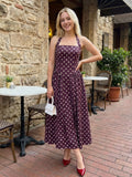 Women's Summer Halter Neck Long Dress Dot Print Sleeveless Backless A Line Dresses for Beach Party