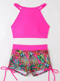 2026 Print High Waist Swimsuit Women High Neck Bikini Drawstring Swimwear Female Bathers Bathing Swimming Swim Suit Beachwear