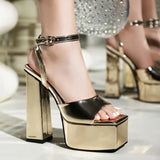 NASBAVI Square Toe Women Patent Thick Platform Sandals High Chunky Heels Ankle Straps Summer Leopard Shoes Custom Colors