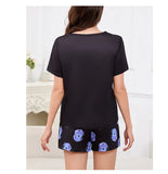 3-Piece Heart Print Pajama Women Sleepwear Home Clothes Short Sleeve Top with Shorts & Long Pants Pajamas Loungewear Short Suit