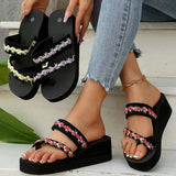 2025 Thick Bottom Clip Toe Slippers for Women Fashion Floral Fabric Wedge Sandals Woman Summer Eva Wear-Resistant Slides Female