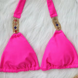 Bikini 2026 Sexy Solid Swimwear Swimsuit Women Rhinestone Metal Chain Bikinis Set Bathing Suit Beach Female Halter Bikinis Mujer