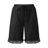 Fashion Women's Loose Shorts Drawstring Elastic Waist Lace Trim Wide Leg Mid Pants Summer Casual Lounge Out Going Shorts