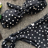 Ribbed Knotted Polka Dot Bikini 2025 Women Strapless Bandeau Swimsuit Female Swimwear Two Pieces Bikini Set Bathing Suit Swim