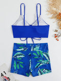 Tropical Print Drawstring Bikini 2026 Women High Waist Swimsuit Tie Front Shorts Swimwear Female Bathing Suit Swimming Summer
