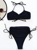 Bikini 2026 Sexy Black Drawstring High Waist Halter Swimwear Swimsuit Women Bikinis Set Bathing Suit Beach Bikini Female Push Up