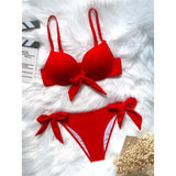XS - XL Knotted Push Up Bikini Swimsuit Female Swimwear Women Two-pieces Bikini Set With Bra Cup Bather Bathing Suit Swim V3992