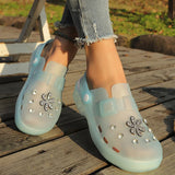 Luxury Rhinestone Pink Platform Clogs Shoes Women Crystal Flowers Hollow Out Sandals Woman Anti Slip Thick Bottom Beach Sandles
