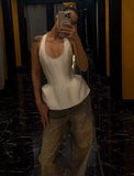 Women's Fashion Casual Halter Neck Slim-Fit Cream White Halter Neck Corset Top With Hem Sleeveless Waist Blouse For Women TTLD
