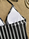 Vintage Red Striped Two Piece Bikini Set 2026 Women Shell Starfish V Neck Top High Waist Swimsuit Beach Bathing Suit Swimwear