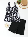 Strappy Printed Tankini 2026 Large Plus Size Swimsuit Women Shorts Swimwear Female Beach Wear Bathers Bathing Swimming Swim Suit