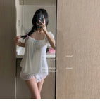 High-quality Set French Sweet Bow Strap Summer Princess Girl Style Thin Square Neck Crop Tops Pink Clothes Outfits For Women 8BH