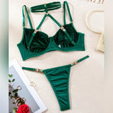 Toucheart 2-Piece Set Sexy Lingerie Women See-Through Halter Neck Comfortable Garter Socks Solid Color Hollow Out Underwear Set