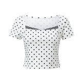 2026 Summer Women Lace Trim T-shirt Square Neck Short Sleeve Slim Fit Cropped Tops Trendy Daily Casual Retro Shirts