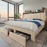 HOOMIC Bed Frame With Storage Drawers, Shelves, And LED Lighting