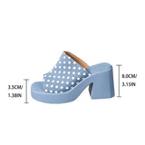 Casual 2025 Polka Dot Design Blue Slippers Women New Square Toe Thick Bottom Sandal Woman Summer Comfort Thick Sole Slides Mujer