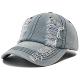2024 New Solid Color Ripped Baseball Cap Washed Denim Snapabck Hat Hip Hop Breathable Streetwear Distressed Hats for Women Men