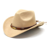Women Men Wide Brim Floppy Cowboy Hat Western Style Wool Felt Flat Top Cap Classic Vintage Bowler Hat Party