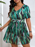VigoJany 2026 Print Plus Size Tankini Swimwear Women Large V Neck Tied Curvy Dress Swimsuit Lady Big Beach 2 Piece Bathing Suit
