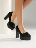 Plus Size Cross Soft PU Upper Platform Ultra Coarse Heel Shallow Breathable High Heels Office Women's Shoes