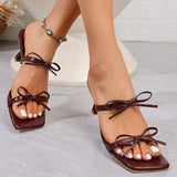 Zoki Elegant Bowknot High Heels Sandals Women Square Toe Design Thin Heels Slippers Woman Fashion Slip On Party Shoes Female