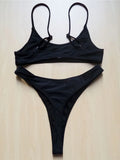 Sexy Black Tiny High Cut Leg Thong Bikini Female Swimsuit Women Swimwear Two-Pieces Bikini Set Bather Bathing Suit Swim V517C