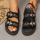Fashion Flowers Embroidery Platform Sandals Women Plus Size 43 Back Strap Thick Bottom Sandles Woman Anti Slip Summer Sandals