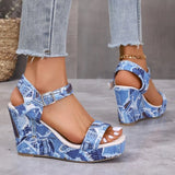 2026 New Women's Wedge Sandals Fashion Floral Printed Canvas Shoes  Casual Sandals