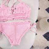 DEKA Retro Women Bikini Denim Suits Summer Halter Camis+ Mini Pant Lingerie Fashion Vacation Swimsuits Sexy Bra&Briefs Sets