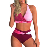 Vintage Hot Pink Gradient Tankini Set 2026 Women Bikini Cross Push Up High Waist Swimsuit Beach Bathing Suit Two Piece Swimwear