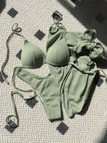 With Skirt Wrinkled Bra Cup Bikini Female Swimsuit Women Swimwear Three-pieces Bikini Set Push Up Bathing Suit Swim Beachwear