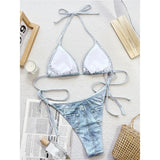 Denim Printed Halter Strappy High Cut Bikini Female Swimsuit Women Swimwear Two-pieces Bikini Set Bather Bathing Suit Swim V5779