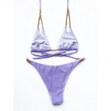 Sexy Cow Print Halter Metal Chains Brazilian Bikini Women Swimsuit Female Swimwear Two Pieces Bikini Set Bathing Suit Swim Lady
