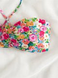 Sexy Floral Printed Halter Lace Up Bikini Female Swimsuit Women Swimwear Two-pieces Bikini set Bather Bathing Suit Swim K5026