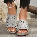 Fashion Plus Size Hollow Slippers for Women Summer 2025 Soft Sole Med Heel Sandal Woman New Arch Support Peep Toe Slides Mujer