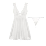 Women Sexy Lace Backless Nightgown Deep V Neck Sleepwear Split Hem Babydoll Nightdress Sheer Mesh Pajamas Lingerie