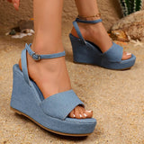10Cm Chunky Wedge Heel Sandals Women Plus Size 43 Denim Ankle Strap Rome Sandals Woman Summer Non Slip Thick Platform Sandles
